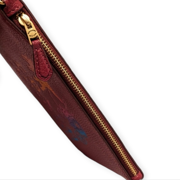 Coach Wristlet Rexy Carriage Deep Red Glitter Wristlet Medium Zip Wallet 88770 - Picture 7 of 10